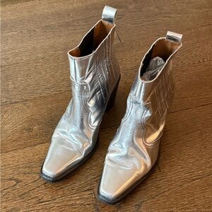 Ganni Metallic Silver Ankle Booties